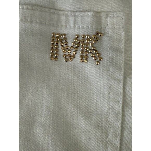Michael Kors White Pants Denim Jeans Plus Size 20W Gold Emblishments Bling GUC - Picture 9 of 15